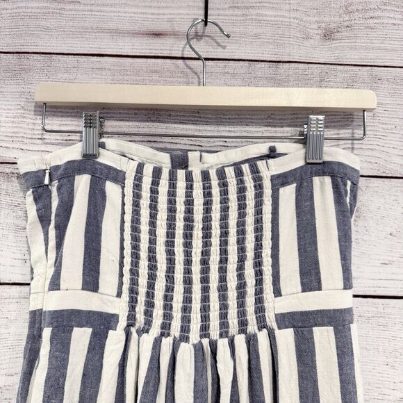 American Eagle Blue Ivory Striped Button Front Jumpsuit Size Small Petite - Picture 5 of 13